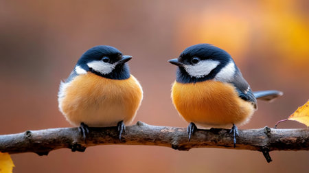 group of birds perched on a tree branchの素材