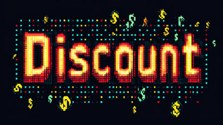 DISCOUNT text in bright color for advertising discounts and sales in storesの写真素材