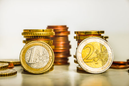 Euro coins on white background