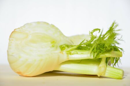 Cut fennel on a cutting boardの写真素材