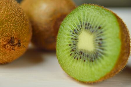 Some cut kiwi, pulp of kiwiの写真素材
