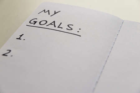 Notebook page marked 'My goals' in black ink on white paper. Goals and priorities of one's life.の写真素材