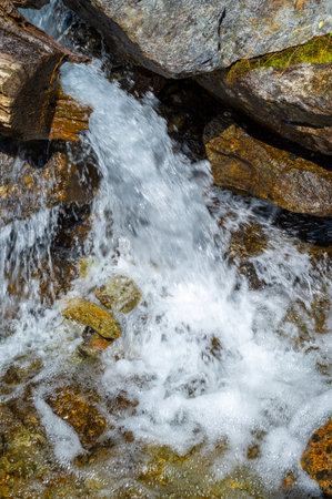 Mountain stream, lack or abundance of water and drunk. Dry rivers.の写真素材
