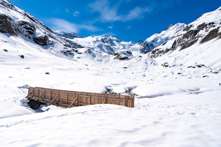 A close-up view of the Morteratsch glacier in winter, Engadin, Switzerland.の写真素材