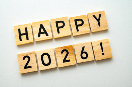 Happy new year 2016 alphabet letter in wood block isolated on white backgroundの写真素材