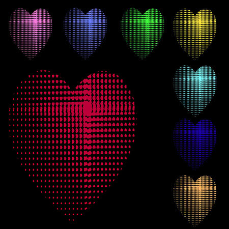 Multi-coloured hearts on black backgroundのイラスト素材