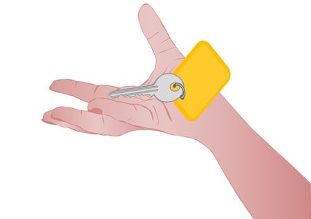 Vector illustration a female hand with key on a white backgroundのイラスト素材