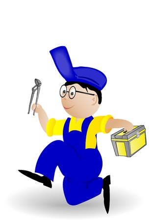 Vector illustration of mechanics running with the tool.のイラスト素材