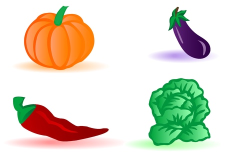 Vector illustration vegetables cabbage, an eggplant, a pumpkin and red pepper.のイラスト素材