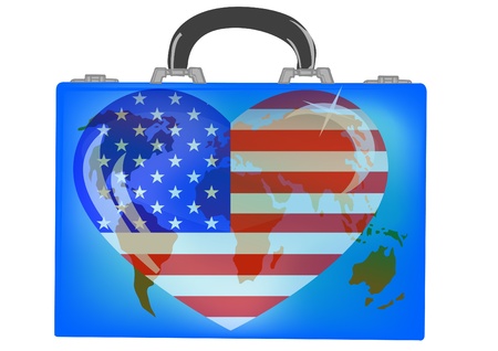 Vector illustration a suitcase with globe on a white backgroundの写真素材