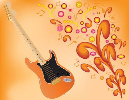 Vector abstract background with patterns, notes and a guitarのイラスト素材