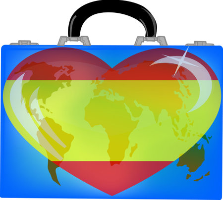 vector illustration a suitcase with globe and heart spain on a white backgroundのイラスト素材