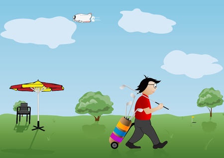 Iillustration the player of a golf with sticks  のイラスト素材