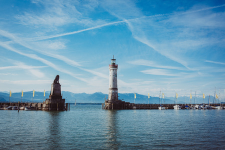 germany lake port lighthouse travelの写真素材