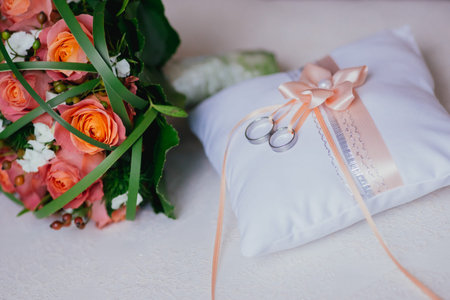 flowers bride wedding rings groomの写真素材