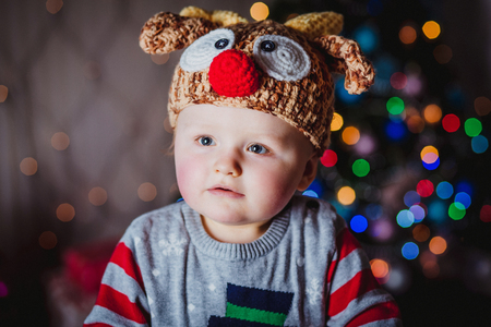 baby crying santa claus christmasの写真素材