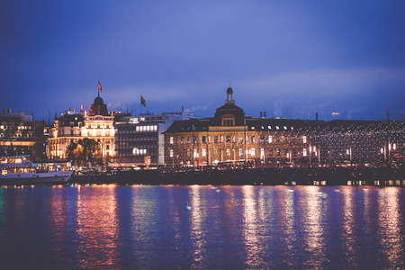 bridge of luzern in switzerland nightscapeの写真素材