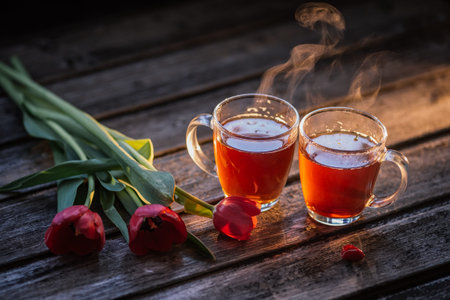 black tea on the wood background