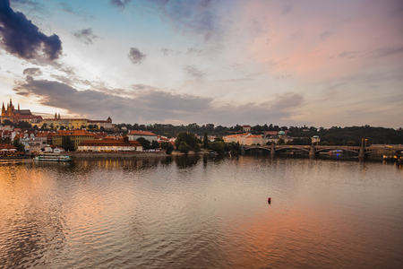 prague town czech republic bridgeの写真素材