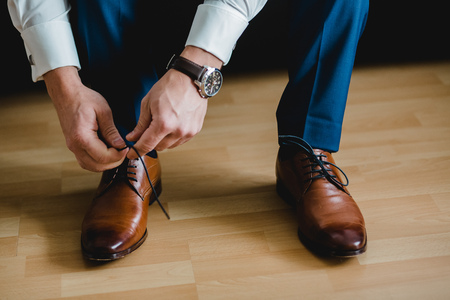 getting ready groom bride weddingの写真素材