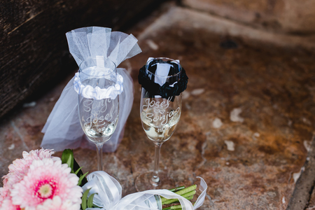 wedding flowers bride bouquet ringsの写真素材