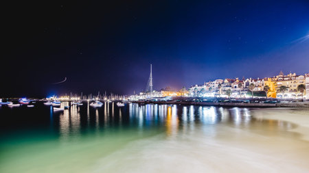 cascais promenade in the nightの写真素材