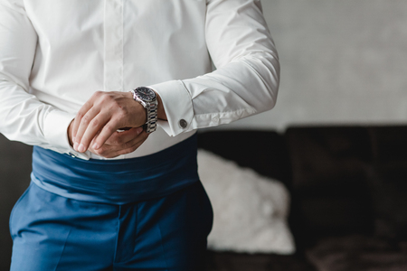 getting ready groom bride weddingの写真素材