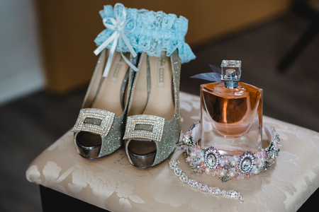 getting ready groom bride weddingの写真素材
