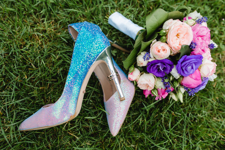 wedding flowers bride bouquet ringsの写真素材