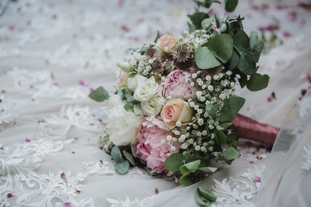 wedding flowers bride bouquet ringsの写真素材