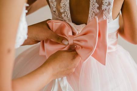 getting ready groom bride weddingの写真素材