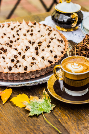 Coffe cake with spotted milkの写真素材