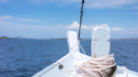 White sailing boat on the sea, summer cruise vacation. Sailing yacht fishing holidays. Hoping the...