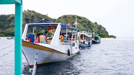 Labuan Bajo, Indonesia - August 7, 2016: Tourist slow boat in Indonesia. Snorkeling and diving tours under water in Bali, Lombok and Flores. Adventure travel concept. Soft focusのeditorial素材