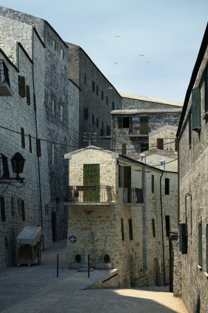 Tuscany old town detail  Group of stone made houses on street の写真素材