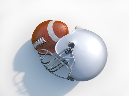 American football helmet with ball isolated. On white background with drop shadow. Clipping path included.の写真素材