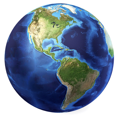 Earth globe, realistic 3 D rendering  Americas North and south view  On white background の写真素材