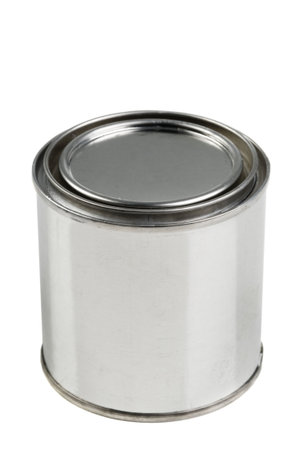 Tin paint can on a white backgroundの写真素材