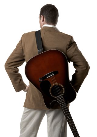 Adult man, playing guitar, isolated on white backgroundの写真素材