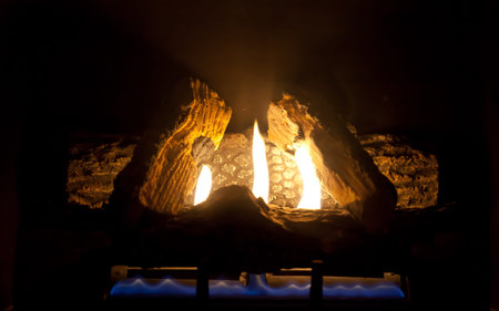 Close-up of bright and hot fire burning