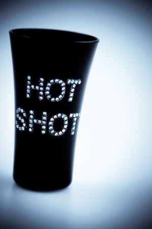Small Black Shot Cup Concept with gray text (Hot Shot)の写真素材