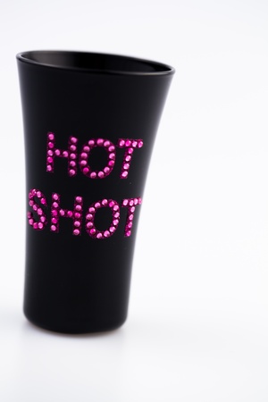 Small Black  Cup Concept with pink text (Hot Shot)の写真素材