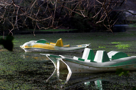 Two catamarans in an abandoned amusement Park