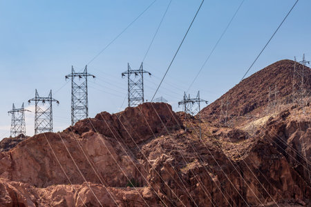 Power cables in a rocky Nevada landscape
