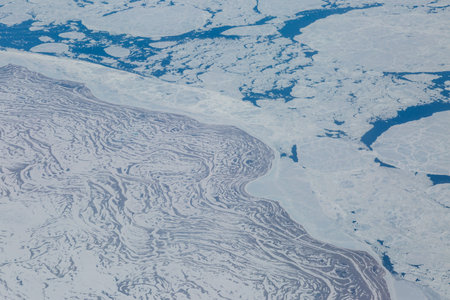An Aerial View looking at the frozen landscape of Hudson Bay, Canada