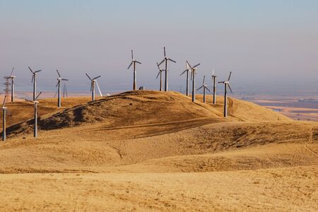 Wind Turbines on a Dry  Hillside in Californiaの写真素材