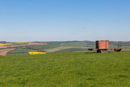 Looking out over farmland in Sussex, on a sunny spring day