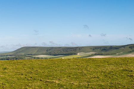 A green Sussex landscape with a blue sky overhead