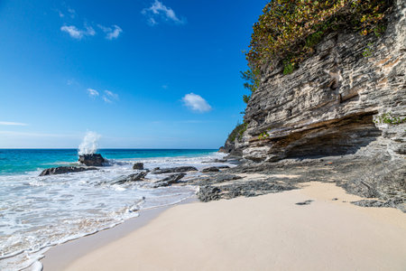 Rock formations on the coast, at Elbow Beach on the island of Bermuda