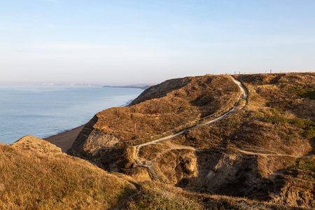 Footpaths leading down to the beach, at Shepherds Chine on the Isle of Wight, on a sunny summers...